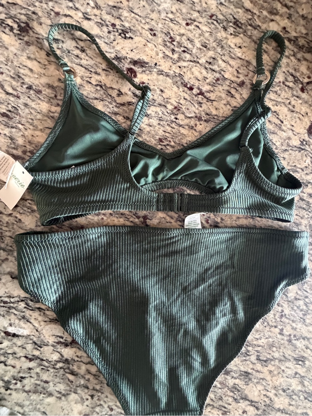 NWT aerie (M) Shine Ribbed Bikini Set Dark Green - Picture 3 of 7